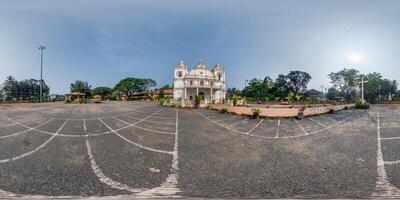 full hdri 360 panorama of portugal catholic church in jungle among palm trees in Indian tropic village in equirectangular projection with zenith and nadir. VR AR content photo