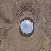 blue hole sphere little planet inside sand or dry grass round frame background photo