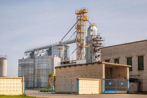 silos granary elevator on agro-industrial complex with seed cleaning and drying line for grain storage photo