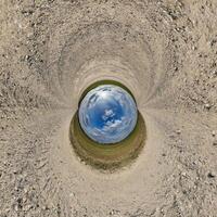 blue hole sphere little planet inside sand or dry grass round frame background photo