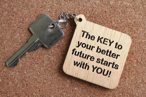 The key to your better future starts with you text. Inspirational and motivational concept photo