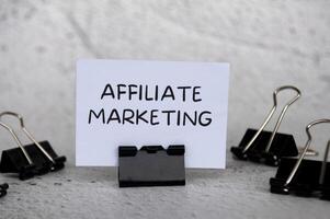 Affiliate marketing text on standing white paper photo