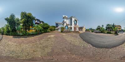 full hdri 360 panorama of modern catholic church in jungle among palm trees in Indian tropic village in equirectangular projection with zenith and nadir. VR AR content photo
