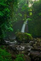 beautiful morning view from Indonesia of mountains and tropical forest photo