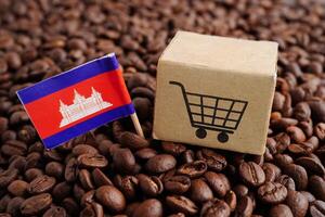 Cambodia flag with shopping cart on coffee beans, shopping online for export or import food product. photo