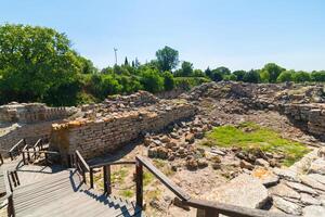 Troy ancient city ruins view. Visit Turkiye concept background photo