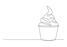 Continuous single line drawing of ice cream waffle cone pro illustration vector