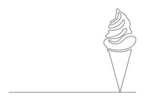 Continuous single line drawing of ice cream waffle cone pro illustration vector