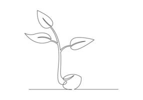 Continuous one line art growing sprout. Plant leaves seed grow soil seedling eco natural farm concept pro illustration vector