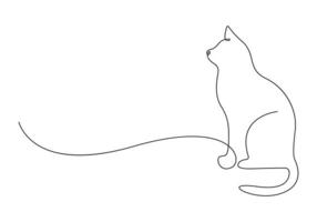 Cat in one continuous line drawing premium illustration vector