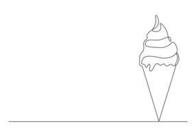 Continuous single line drawing of ice cream waffle cone pro illustration vector