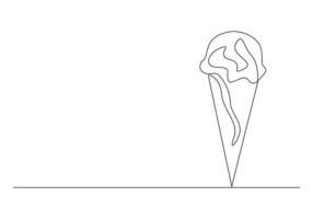 Continuous single line drawing of ice cream waffle cone pro illustration vector