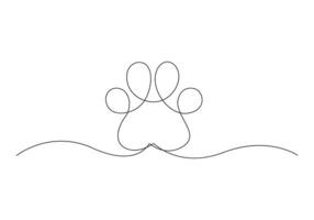Single continuous line drawing of cat footprint for international cat day pro illustration vector
