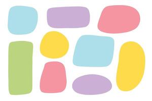Set isolated hand drawn colorful doodle paper frames. Collection various empty textured textboxes. Different geometric shapes of speech bubbles with rough edges. Minimalist quote posters. vector