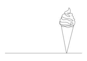 Continuous single line drawing of ice cream waffle cone pro illustration vector