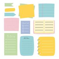 Task planners in hand drawn style. Cute paper notes, to-do lists, notepads, paper sheets, bookmarks. illustration. A set of sheets for notes. vector