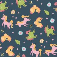 Seamless pattern with cute unicorns. A mythological and magical creature. Design for fabric, textiles, wallpaper, packaging vector