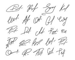 falso mano dibujado autógrafos . escrito firma Escribiendo para negocio certificado o carta. aislado ilustración vector