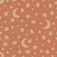 Aesthetic illustration seamless pattern with celestial moon. Half moon and stars vector