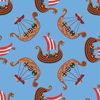 Seamless pattern with a drakkar. Design for fabric, textiles, wallpaper, packaging. vector