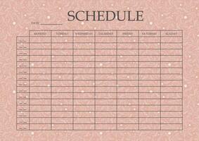 Schedule planner page floral design. Planner for students minimalist art. Categories of notes. vector