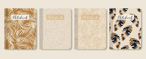 Notebook covers collection for students in flourish style. Tropical pattern elements illustration. vector