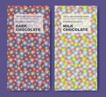 Organic dark and milk chocolate bar design. Aesthetic flourish package design label set. vector