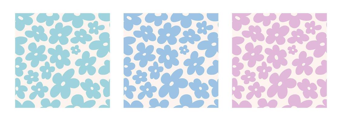 2000s flowers. Set of seamless patterns with abstract colors in delicate pastel shades. y2k background