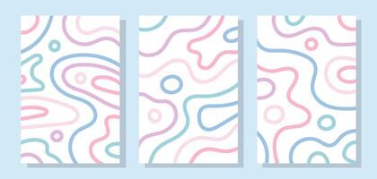 Set of retro style patterns with colored lines in pastel shades. Abstract, topographic lines. Aesthetics 90s, 2000s vector