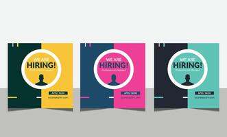 Announcement job recruitment design for companies. Square social media post layout. We are hiring banner, poster, background template vector