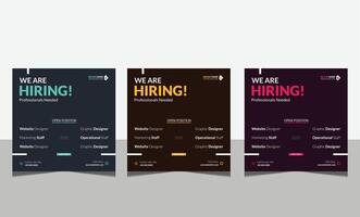 Announcement job recruitment design for companies. Square social media post layout. We are hiring banner, poster, background template vector