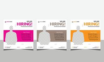 We are hiring job position square banner or social media post. Vacancy banner design finds a job. vector