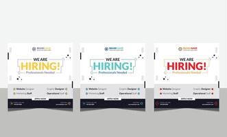 We are hiring job position square banner or social media post. Vacancy banner design finds a job. vector