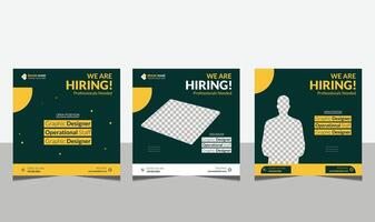 We are hiring job position square banner or social media post. Vacancy banner design finds a job. vector