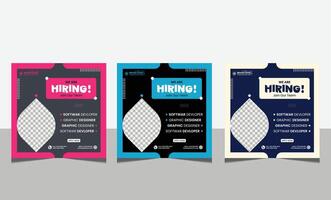 We are hiring job position square banner or social media post. Vacancy banner design finds a job. vector