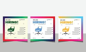 Announcement job recruitment design for companies. Square social media post layout. We are hiring banner, poster, background template vector