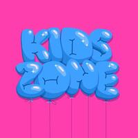 KIDS ZONE lettering quote made of helium balloon in letters shapes. Flat hand drawn balloons with Kids Zone words on magenta background. vector