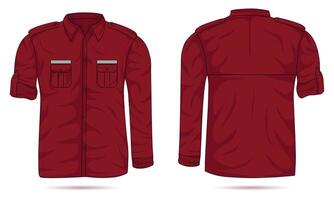 Long sleeve work shirt template front and back view. Maroon PDH shirt mockup vector