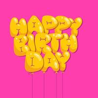 plano mano dibujado globo texto de contento cumpleaños en el rosado antecedentes. concepto de celebracion y contento cumpleaños día festivo. tipografía póster modelo. vector