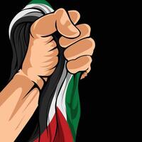 Poster design of clenched hands holding the Palestinian flag vector