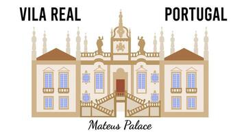 Mateus palace at Vila Real, Portugal. Flat-style illustration for design souvenir postcards vector