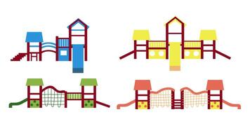 Collection of icons children's slides, elements of urban infrastructure, illustrations in flat style. vector