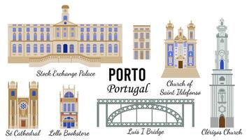 Sights of Porto Portugal Flat-style illustration for designing souvenir postcards. vector