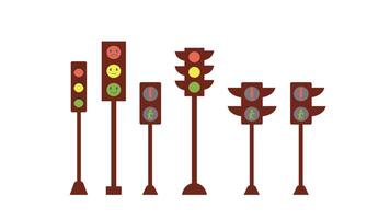 Set of 6 traffic light icons in flat style, urban elements. vector