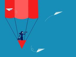 Inspiration. Visionary businesswoman flies a pencil balloon vector