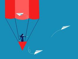 Inspiration. Visionary businesswoman leader flies pencil balloon vector