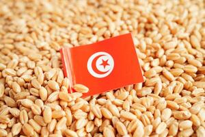Tunisia flag on grain wheat, trade export and economy concept. photo