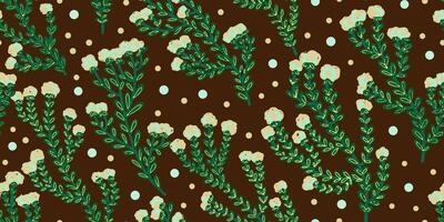 a pattern with flowers and dots on a brown background vector