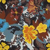 a colorful floral pattern with leaves and flowers vector