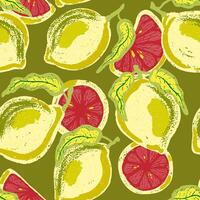 grapefruit and lemon slices on a green background vector